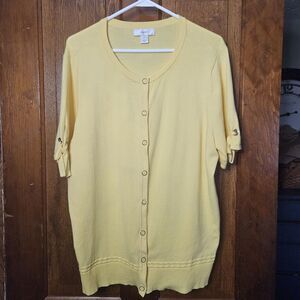 Yellow Short Sleeve Cardigan Sweater Christopher & Banks  Size 1x